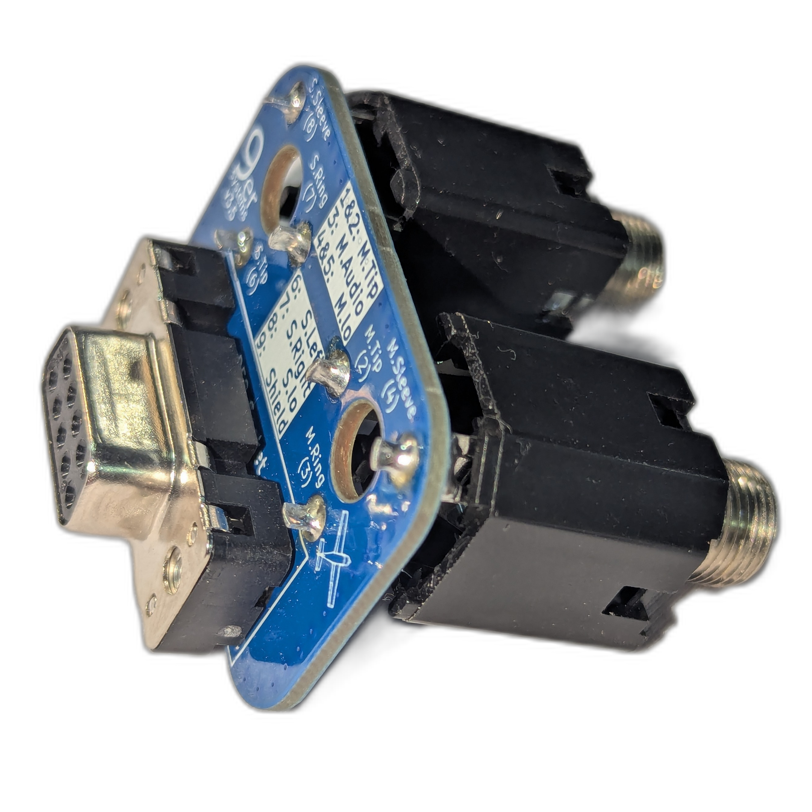GA2DSub PCB left view showing Switchcraft jacks