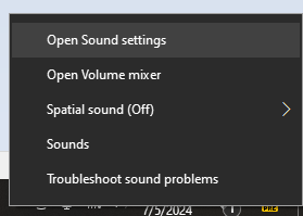 windows open sound settings